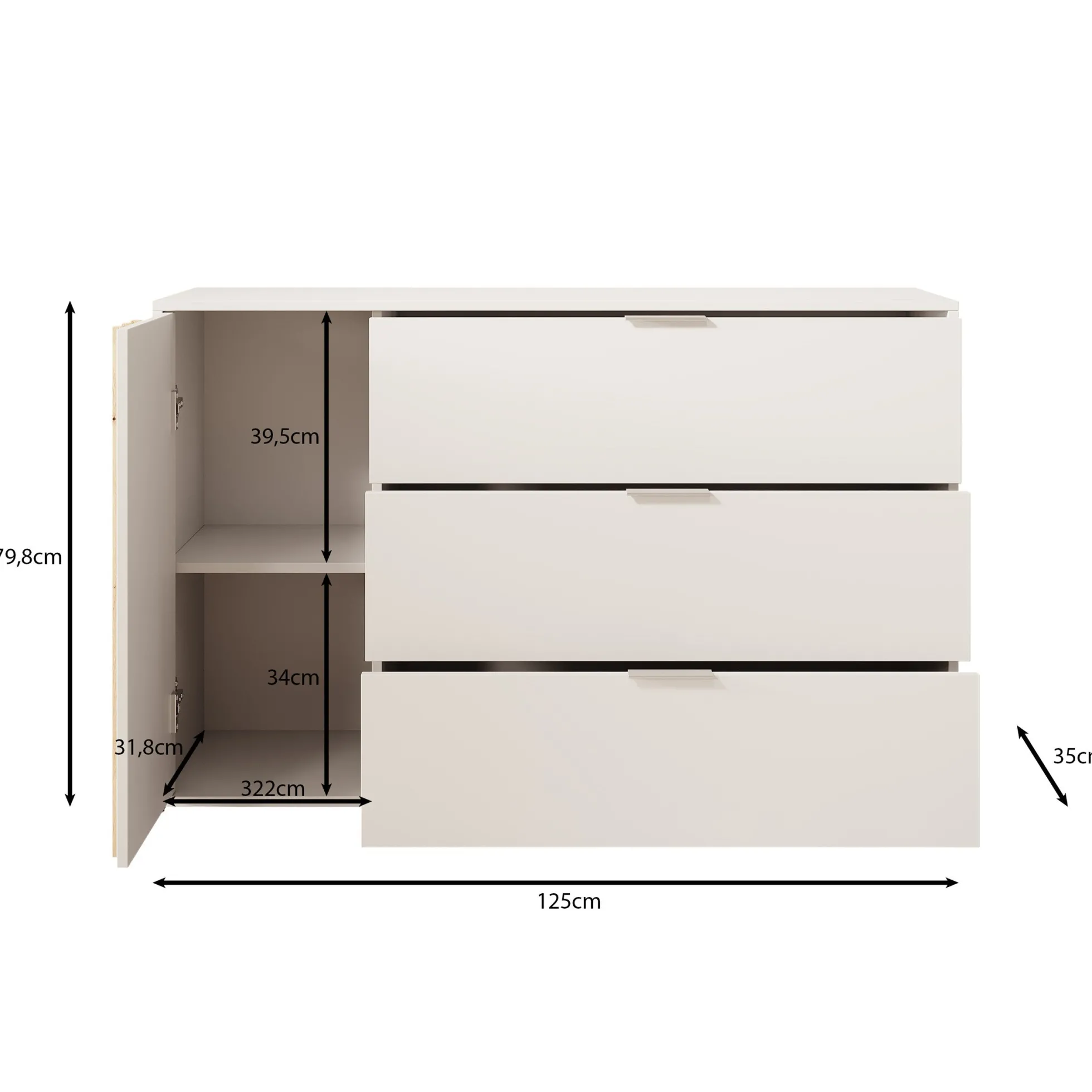 Franklin - Dressoir - Wit - 125x35x80 cm