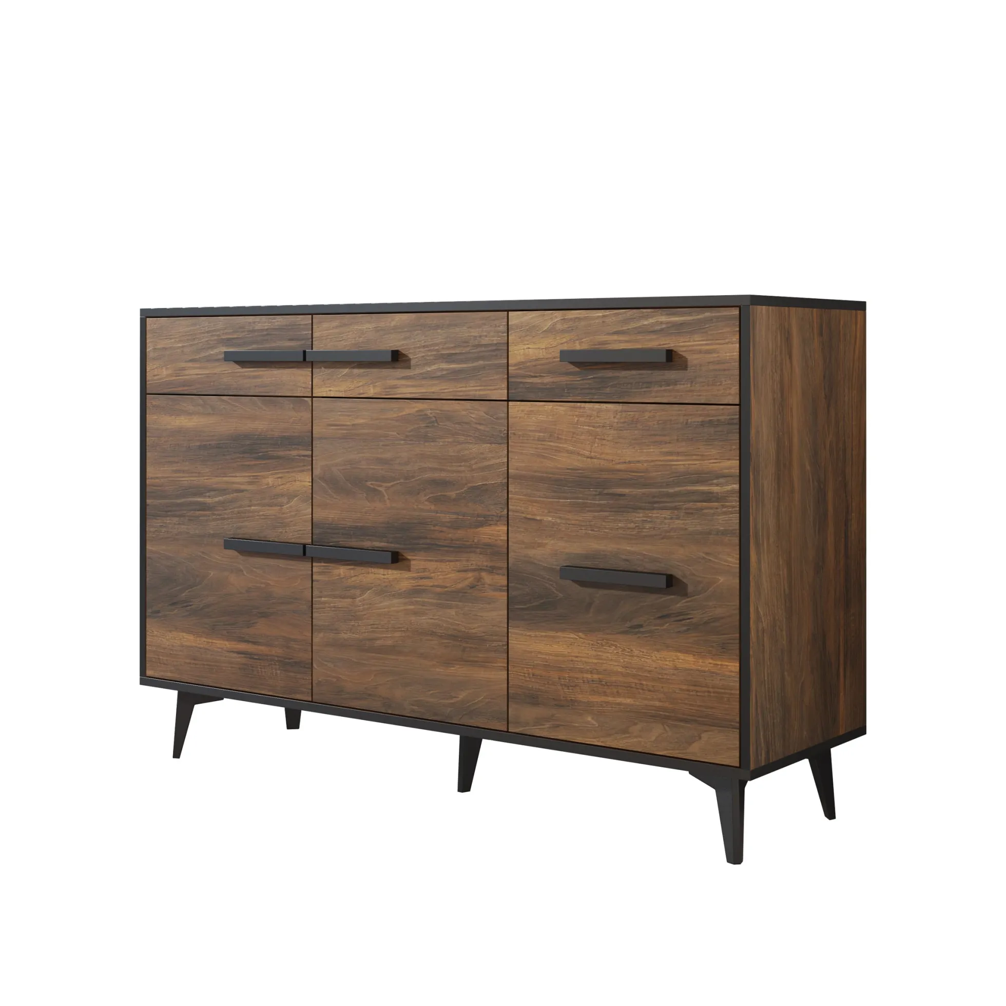 Frey - Dressoir - Donker eiken - Zwart - 135x40x86 cm