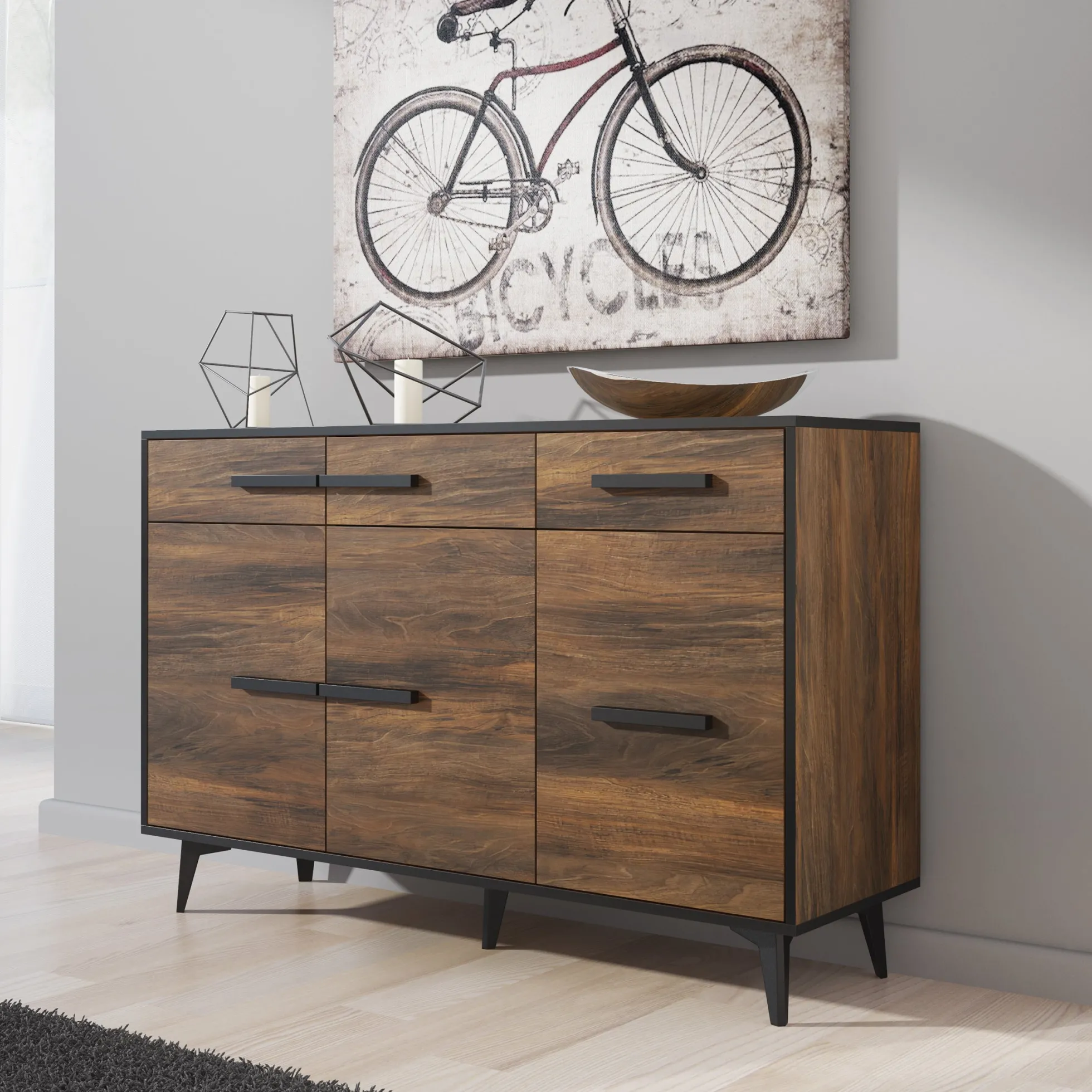 Frey - Dressoir - Donker eiken - Zwart - 135x40x86 cm