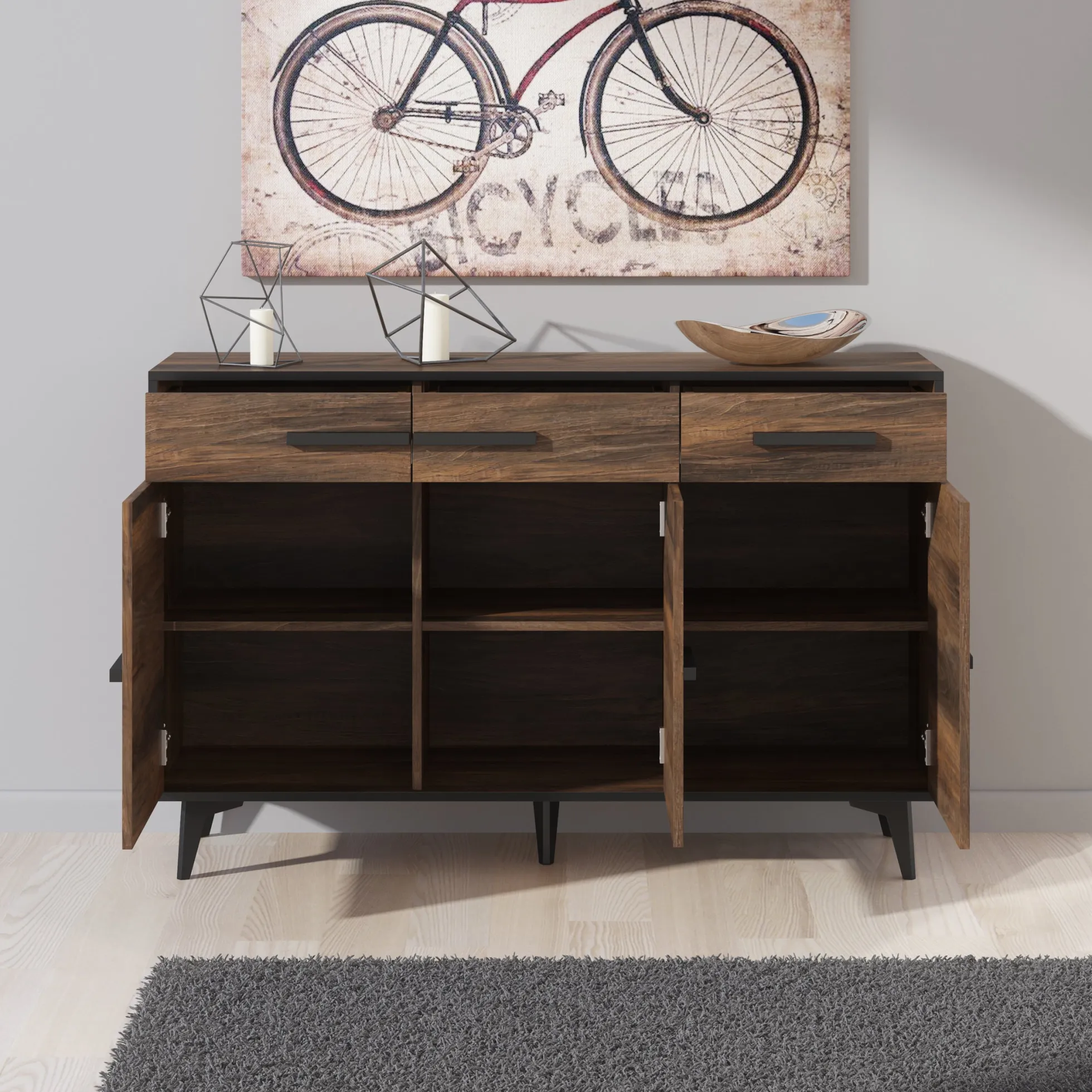 Frey - Dressoir - Donker eiken - Zwart - 135x40x86 cm