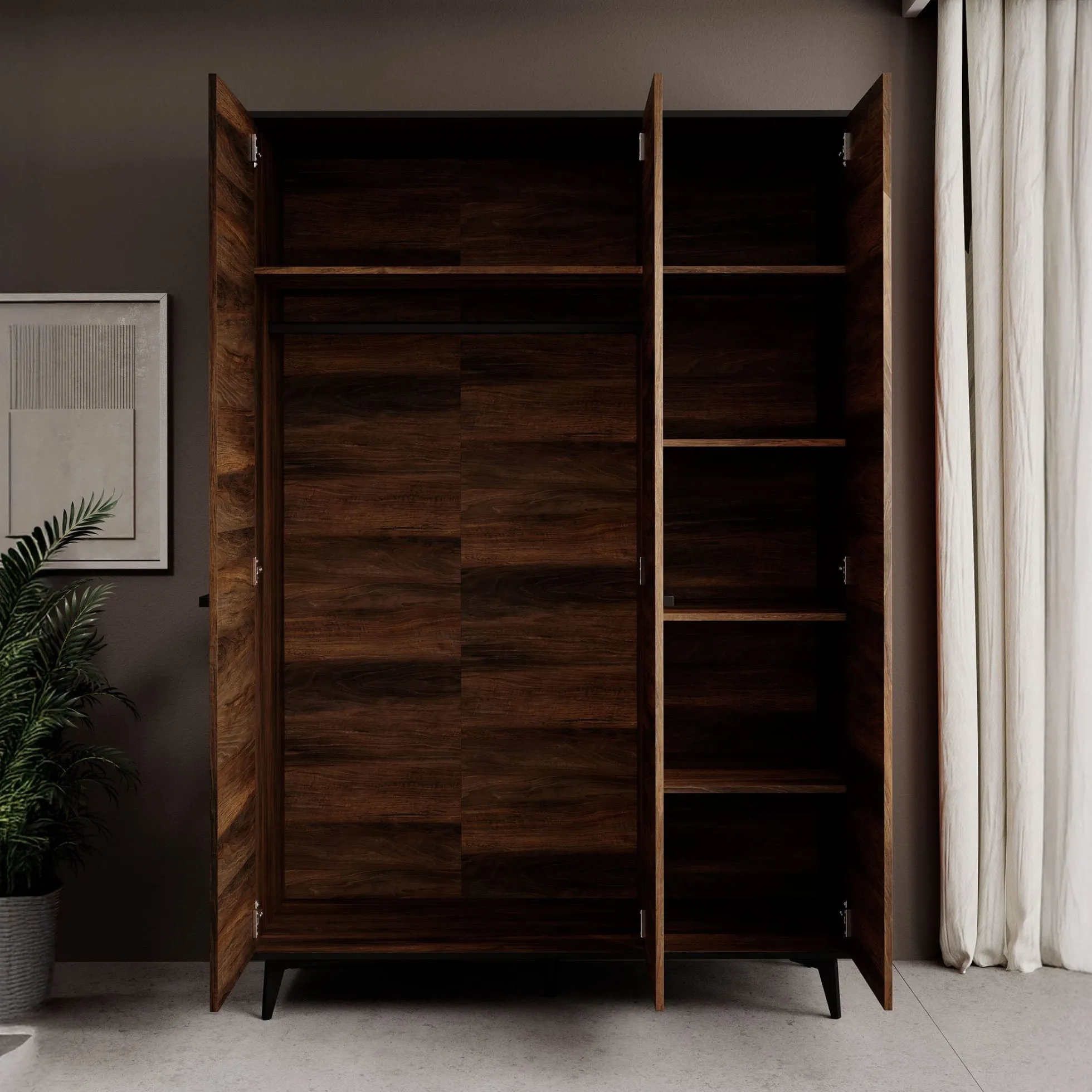 Frey - Kledingkast 3-deurs - Donker eiken - 135x50x200 cm