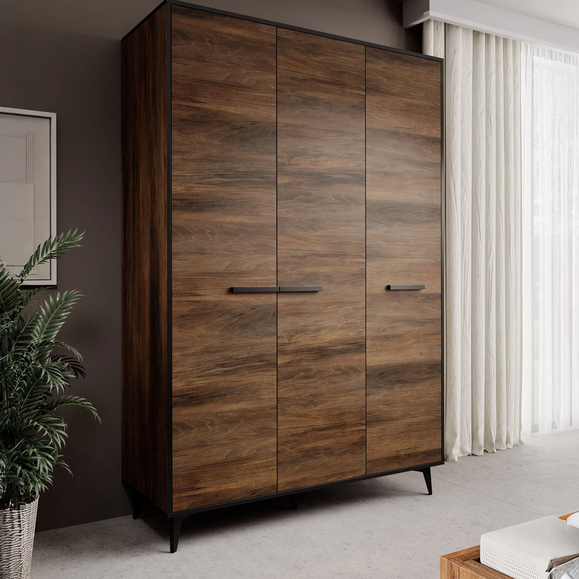 Frey - Kledingkast 3-deurs - Donker eiken - 135x50x200 cm