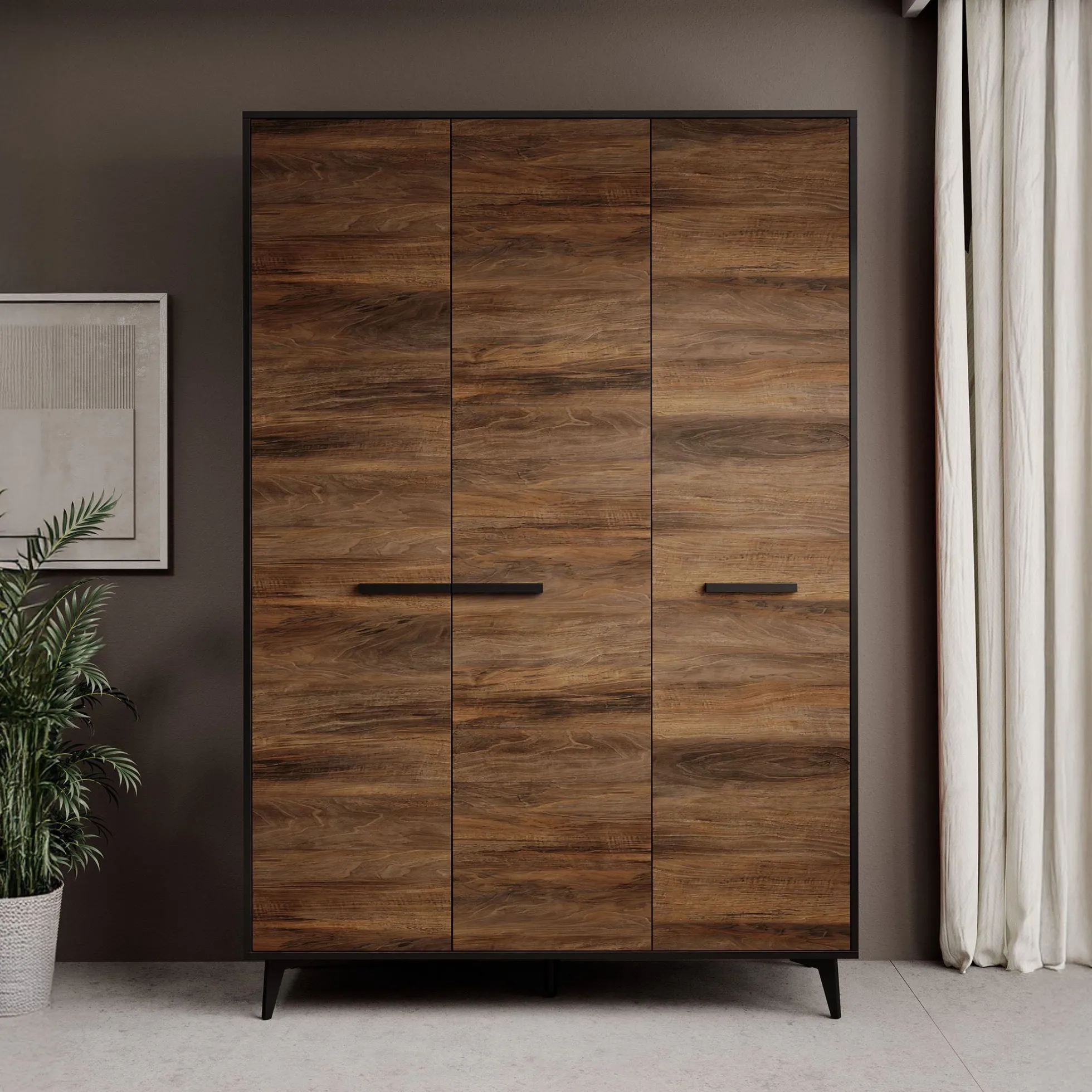 Frey - Kledingkast 3-deurs - Donker eiken - 135x50x200 cm