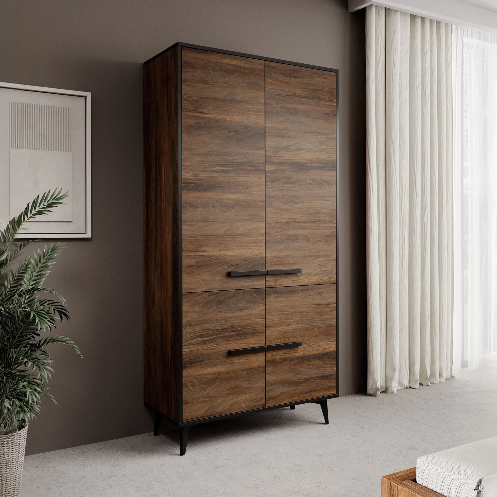 Frey - Kledingkast 4-deurs - Donker eiken - 92x40x185 cm