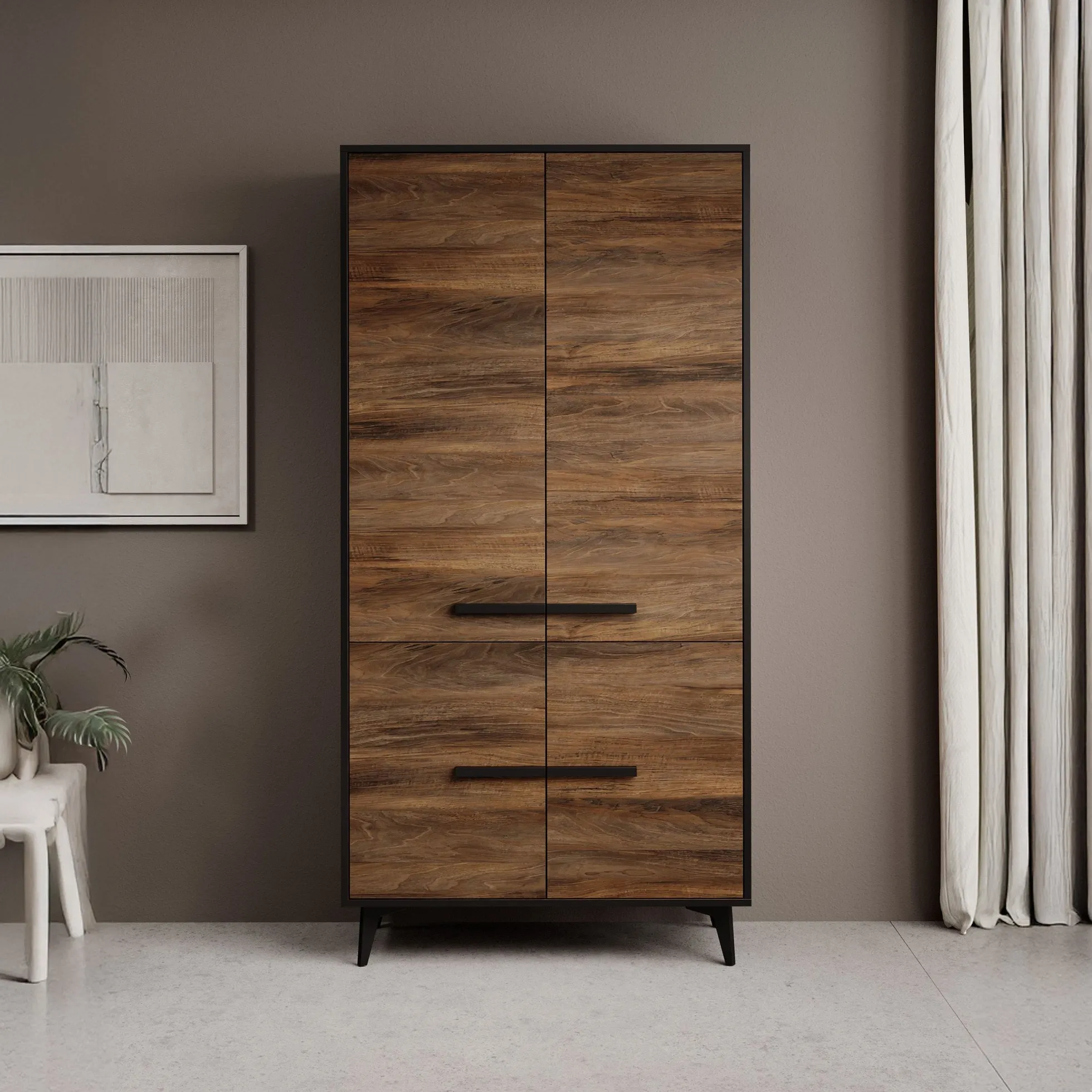Frey - Kledingkast 4-deurs - Donker eiken - 92x40x185 cm