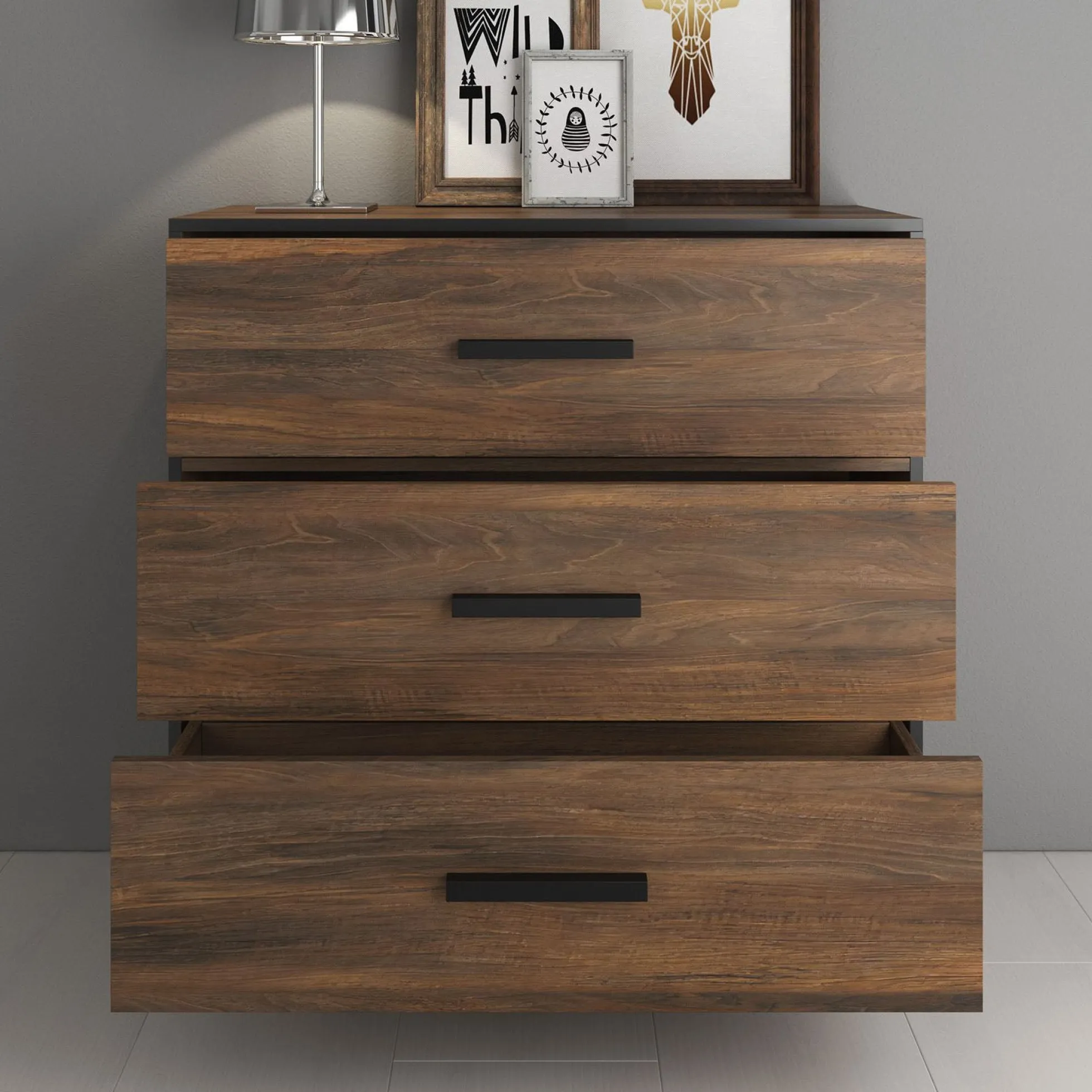 Frey - Ladekast - Donker eiken/zwart - 91x40x95 cm