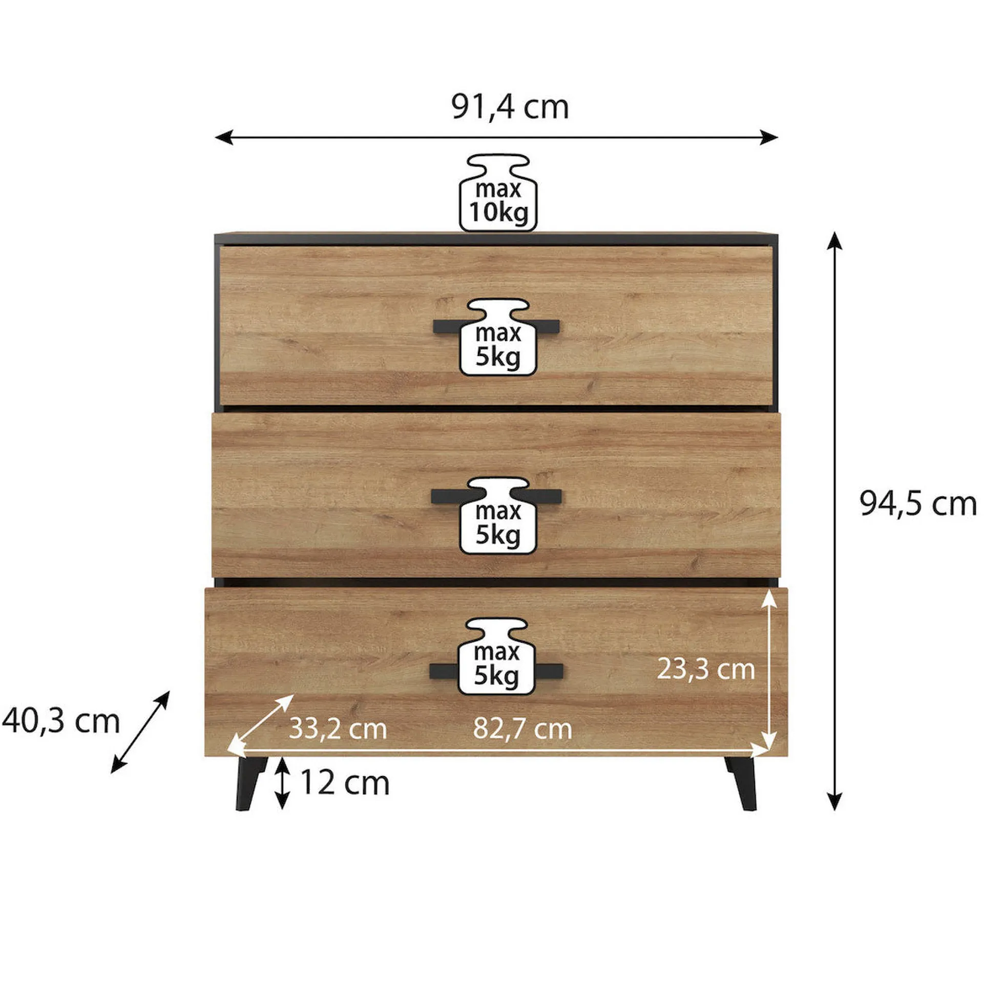 Frey - Ladekast - Donker eiken/zwart - 91x40x95 cm