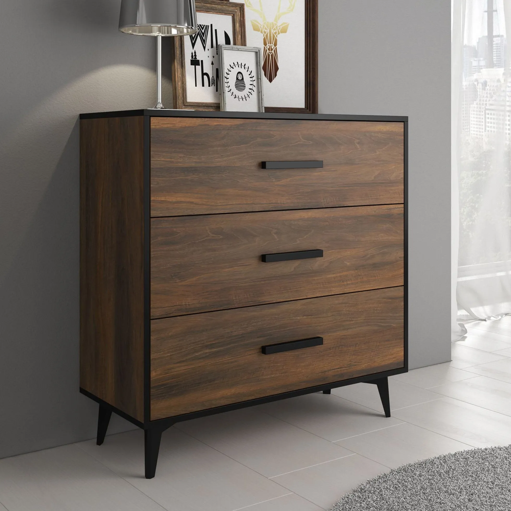 Frey - Ladekast - Donker eiken/zwart - 91x40x95 cm