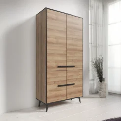 Frey - Opbergkast 4 deuren - Licht eiken/zwart - 91x40x185 cm