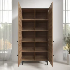 Frey - Opbergkast 4 deuren - Licht eiken/zwart - 91x40x185 cm
