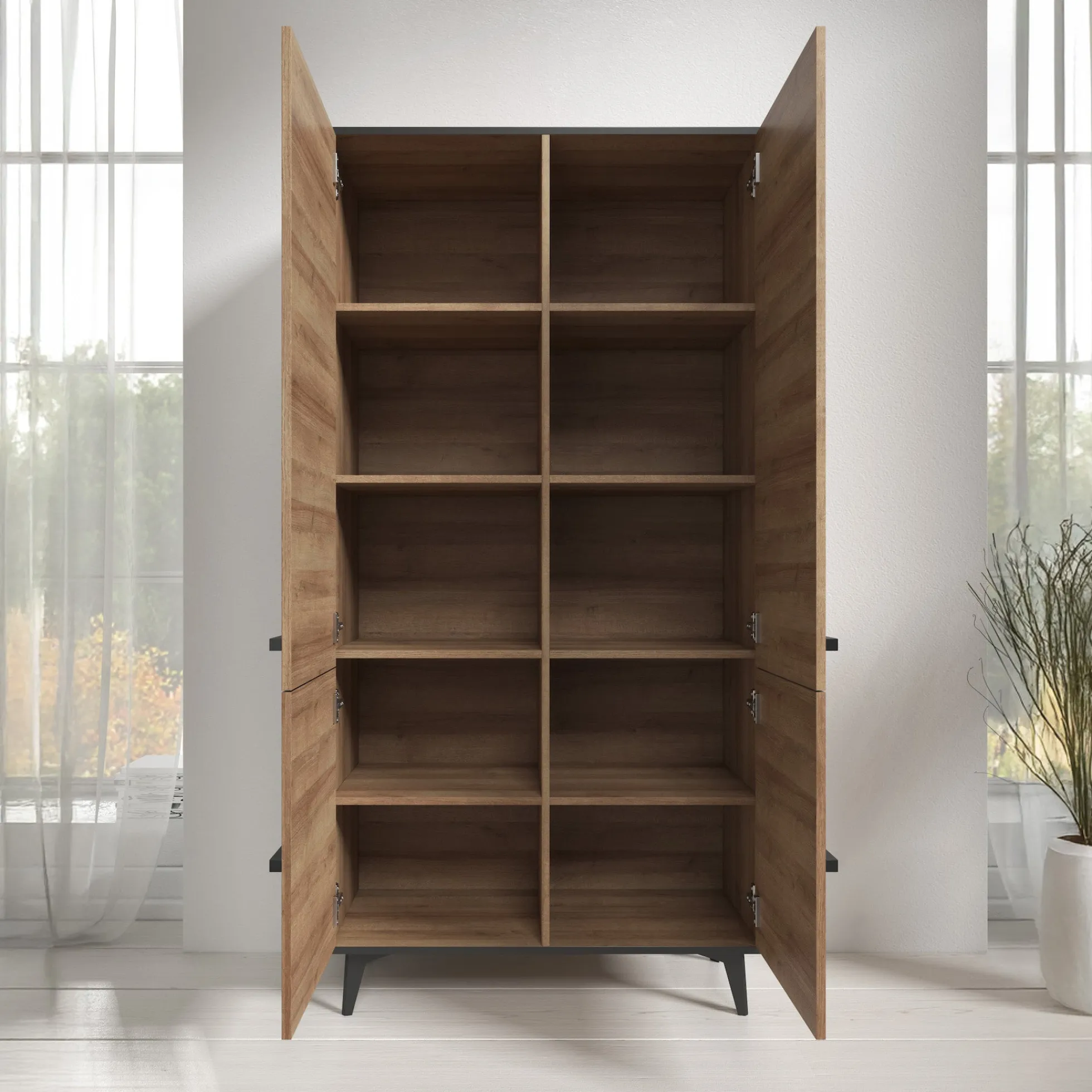 Frey - Opbergkast 4 deuren - Licht eiken/zwart - 91x40x185 cm