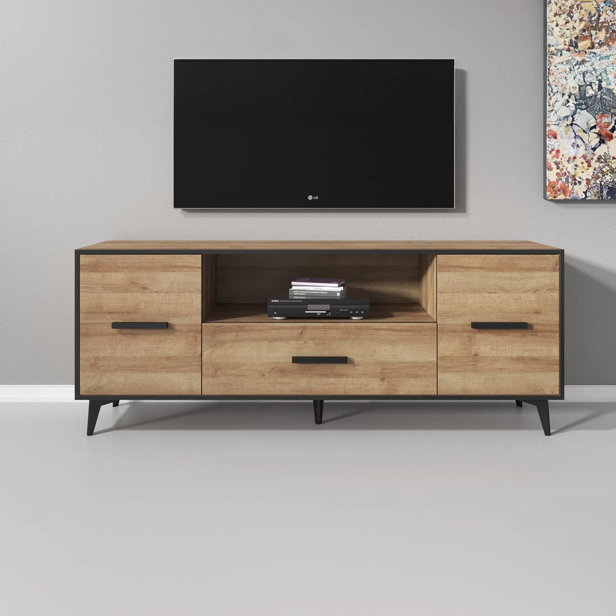 Frey - TV-Meubel - Licht eiken/zwart - 179x40x687 cm