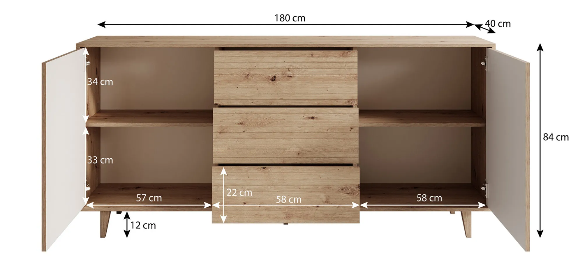 Fuzeta - Dressoir - Eiken - 180x40x84 cm