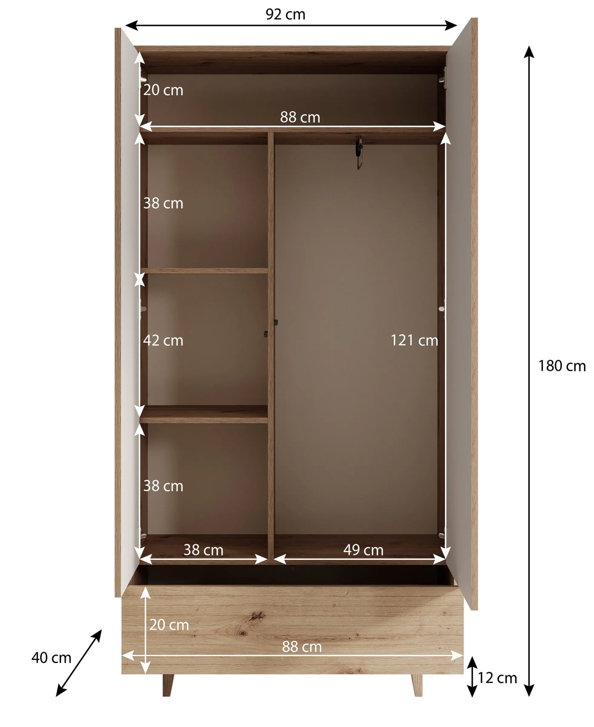 Fuzeta - Kledingkast 2-deurs - Eiken - 92x40x180 cm