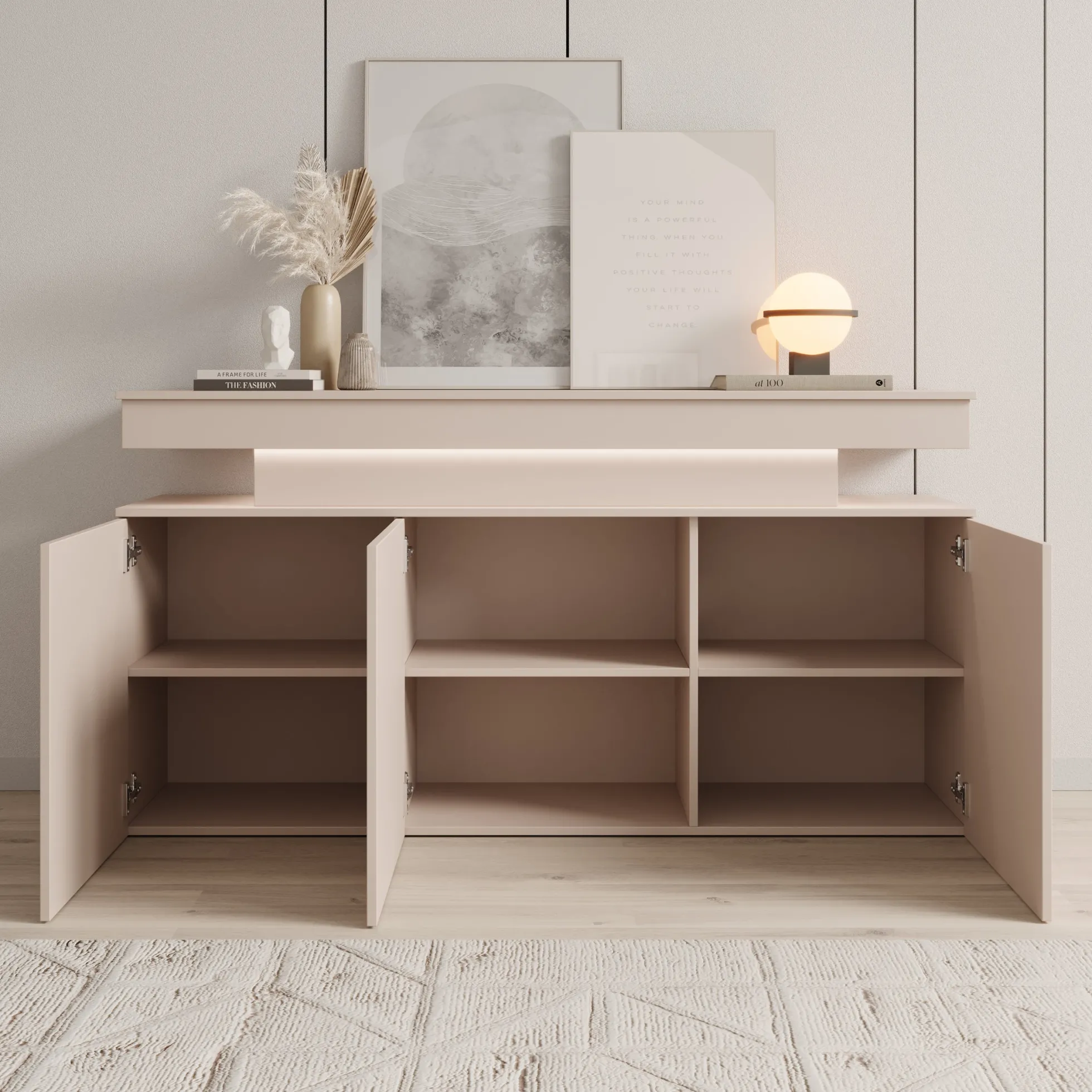 Galan - Dressoir met LED - Beige - 160x39x83 cm