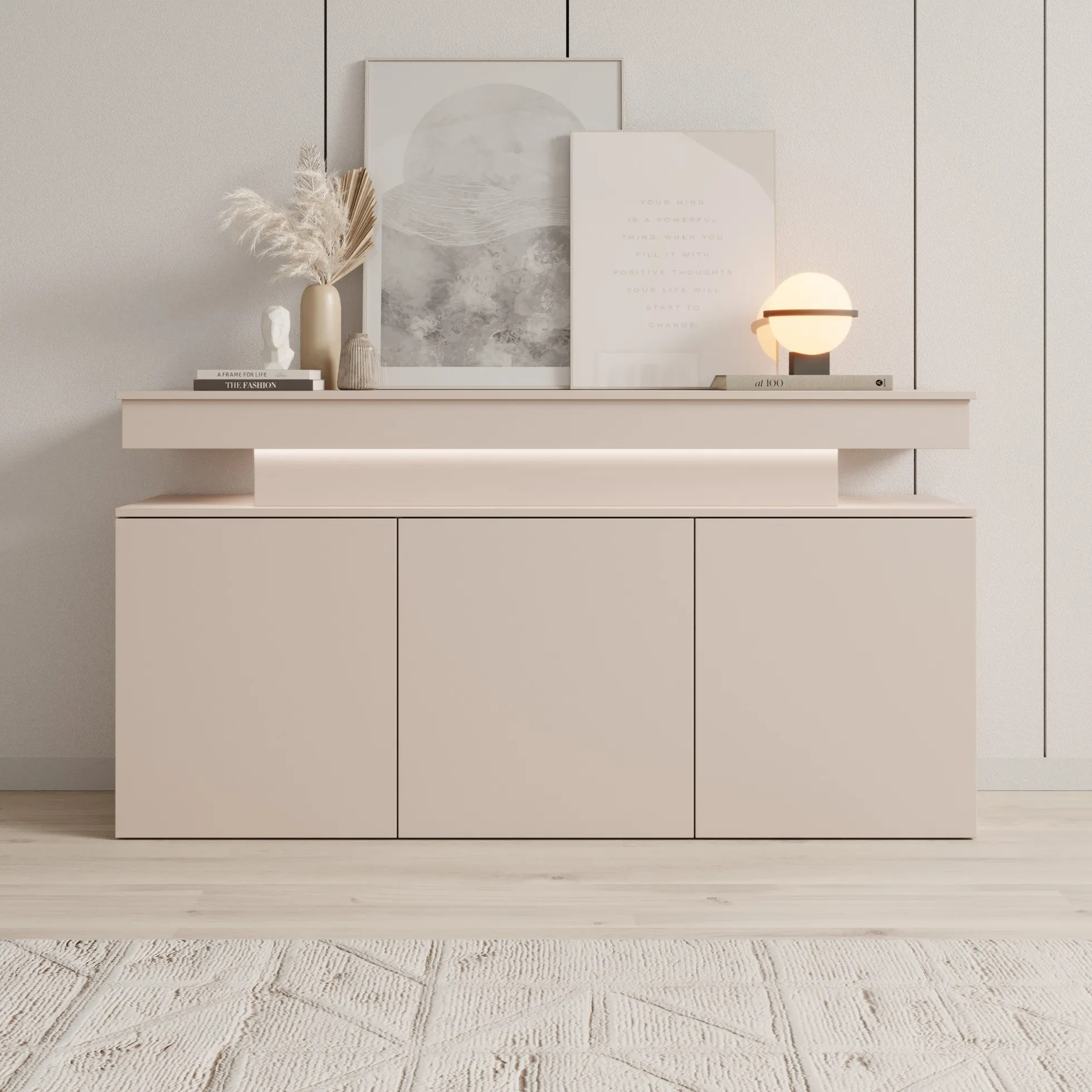 Galan - Dressoir met LED - Beige - 160x39x83 cm