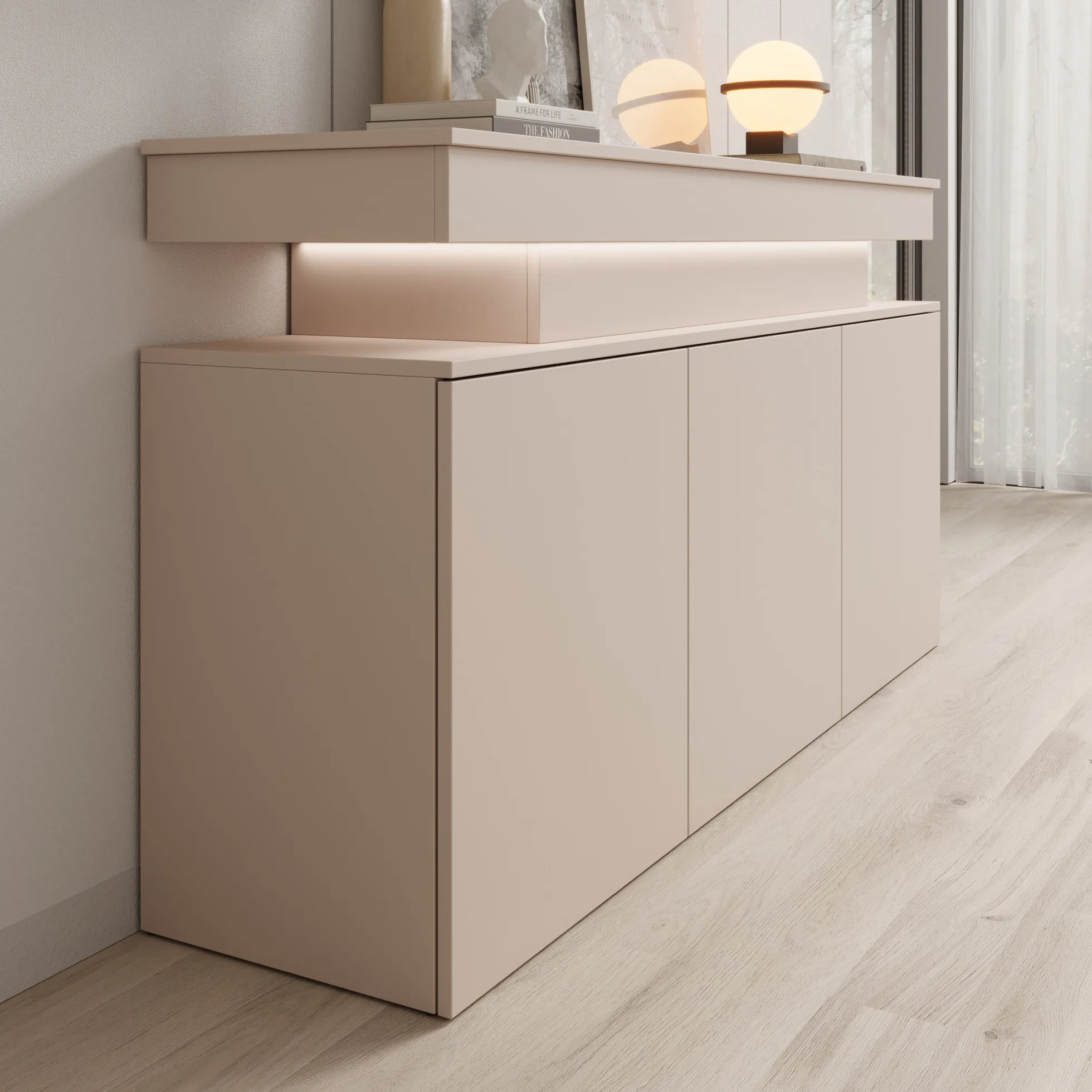 Galan - Dressoir met LED - Beige - 160x39x83 cm