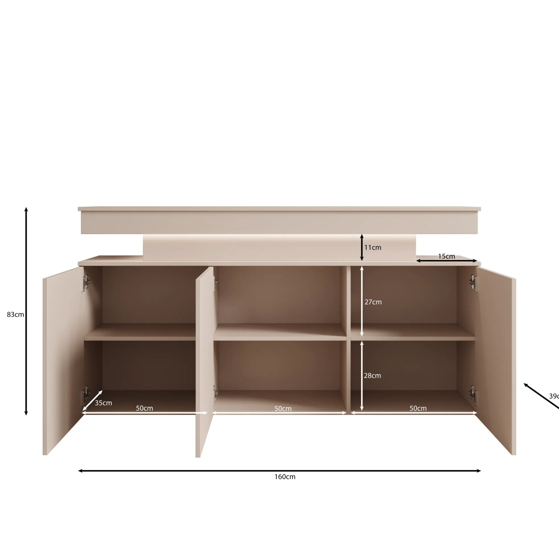Galan - Dressoir met LED - Beige - 160x39x83 cm