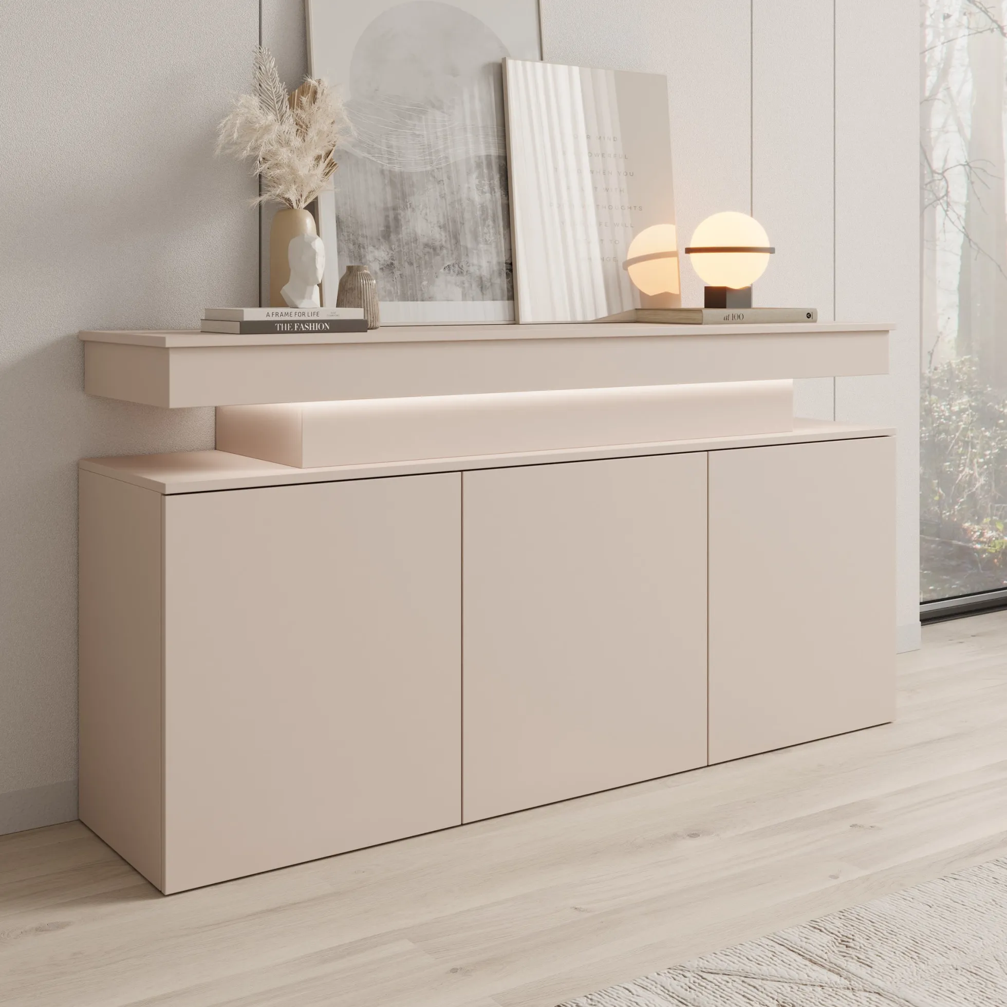 Galan - Dressoir met LED - Beige - 160x39x83 cm