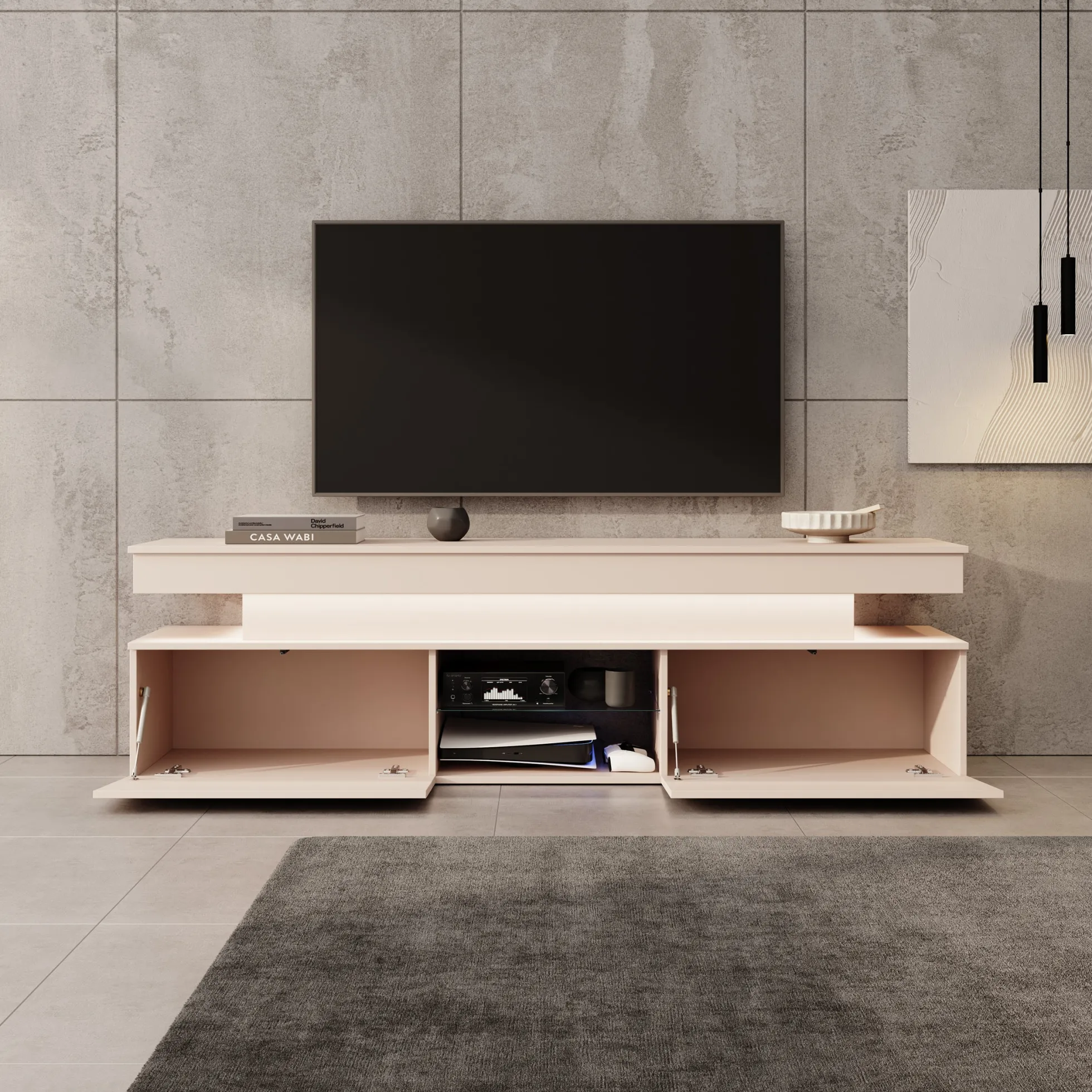 Galan - TV-Meubel met LED - Beige - 190x39x54 cm