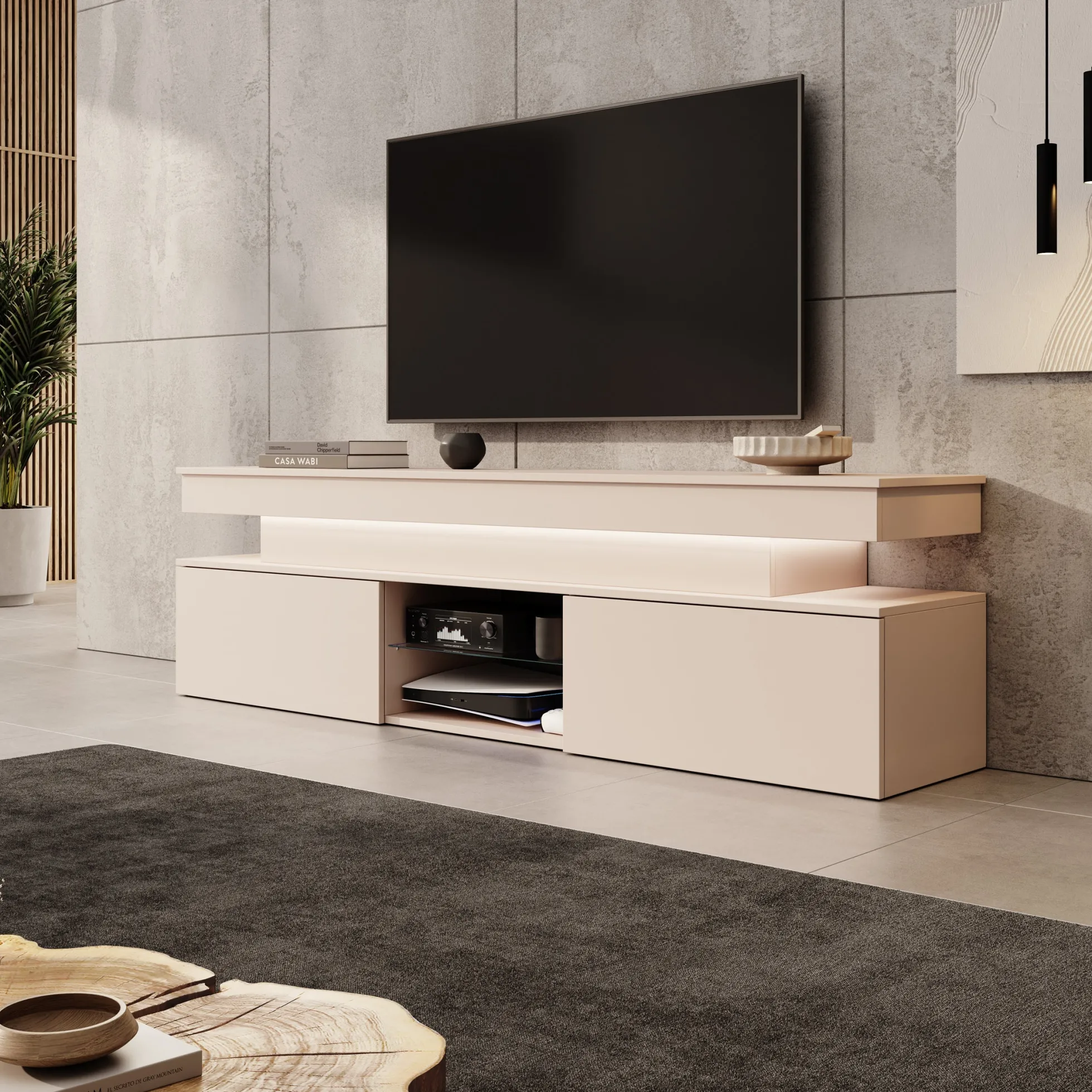 Galan - TV-Meubel met LED - Beige - 190x39x54 cm