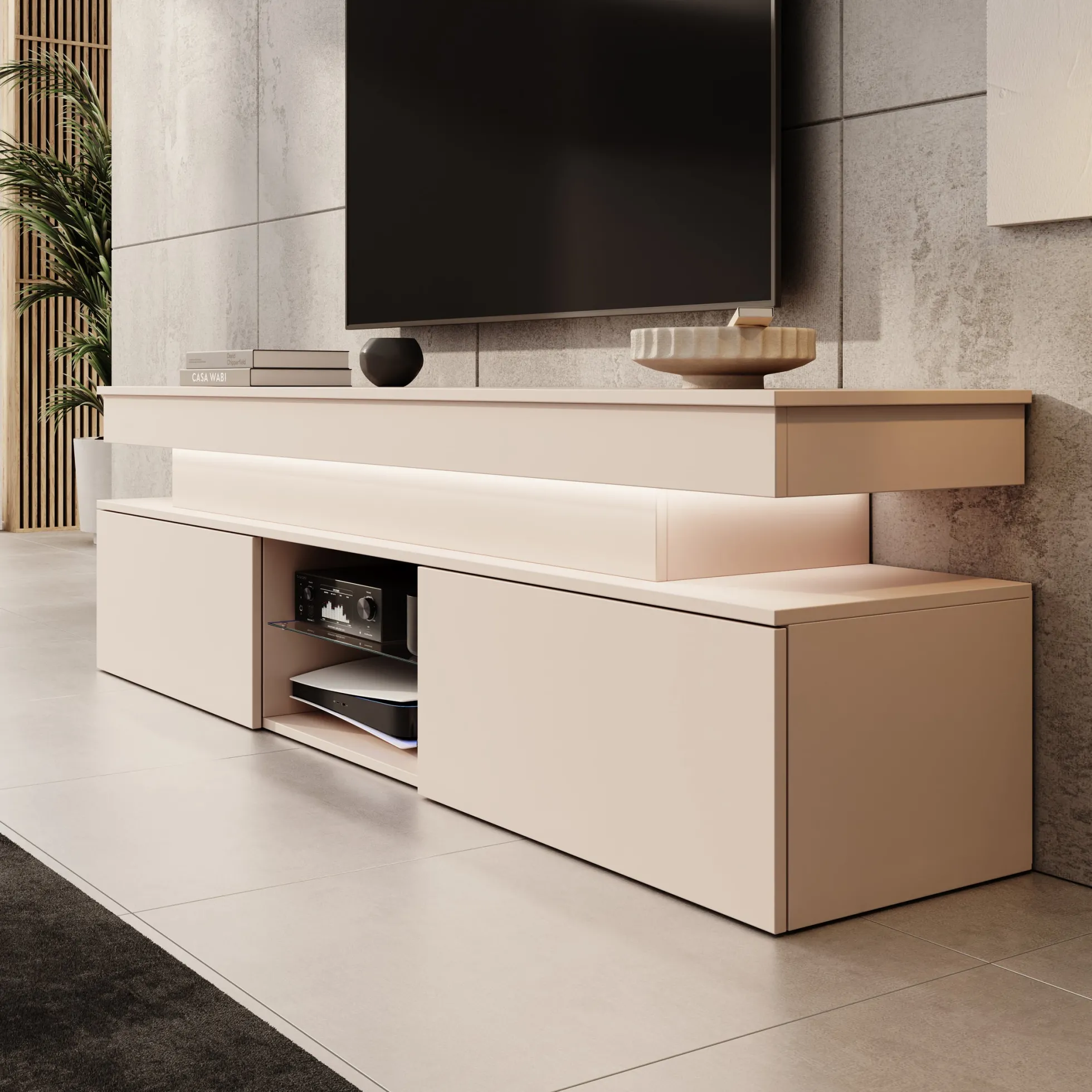 Galan - TV-Meubel met LED - Beige - 190x39x54 cm