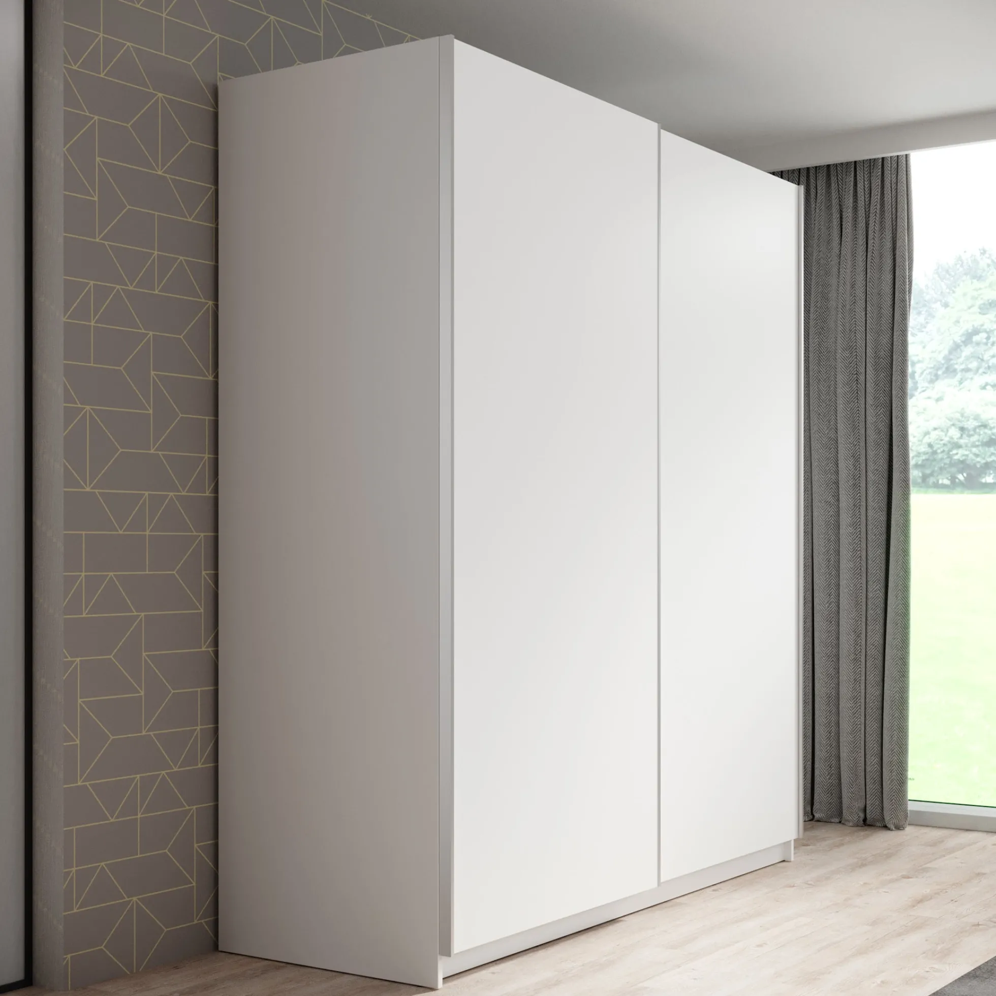 Ganaro - Kledingkast met schuifdeuren - Wit - 180x62x198 cm