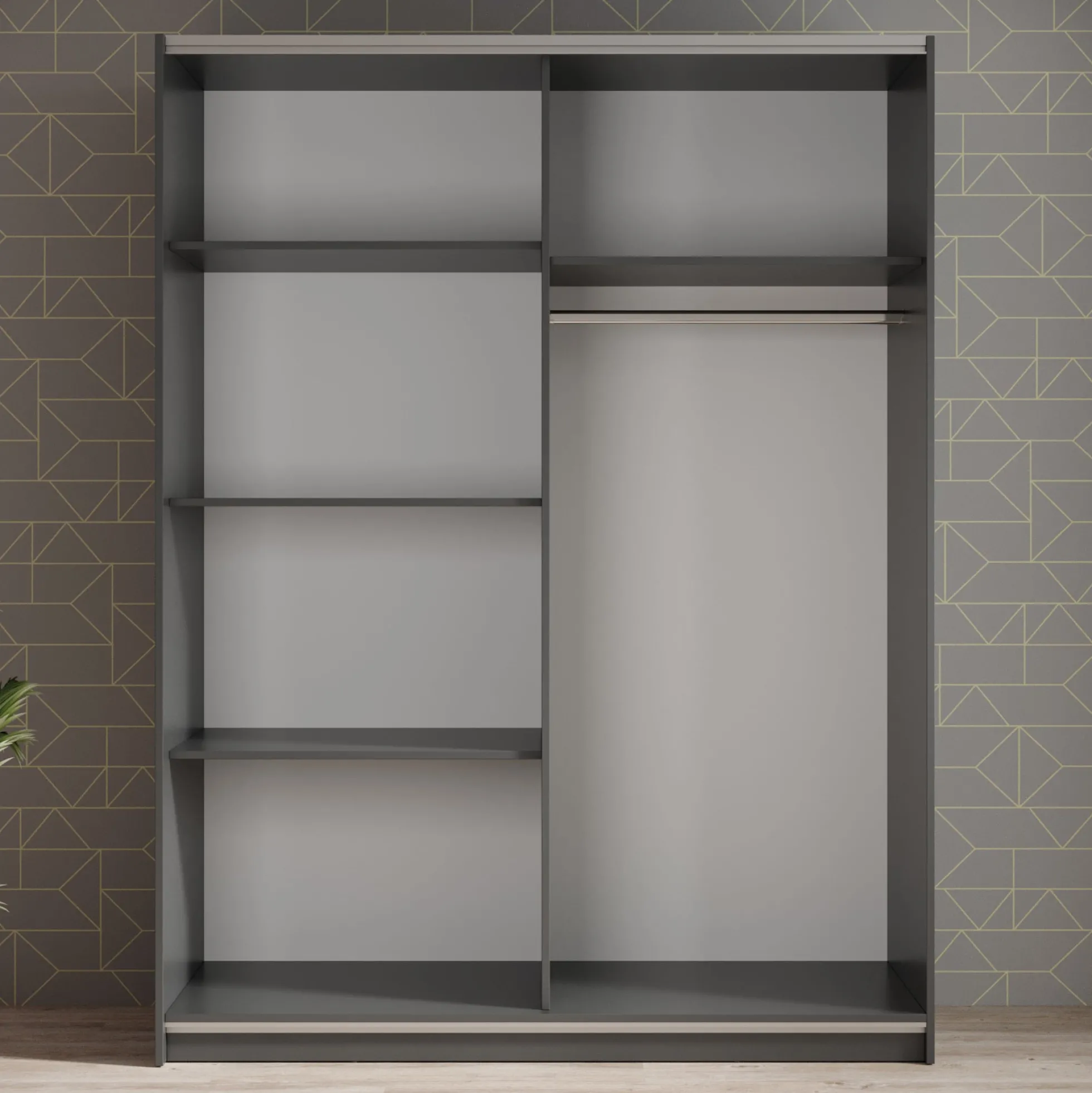 Ganaro - Kledingkast met spiegel - Grijs - 150x62x198 cm