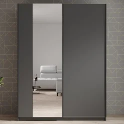 Ganaro - Kledingkast met spiegel - Grijs - 150x62x198 cm
