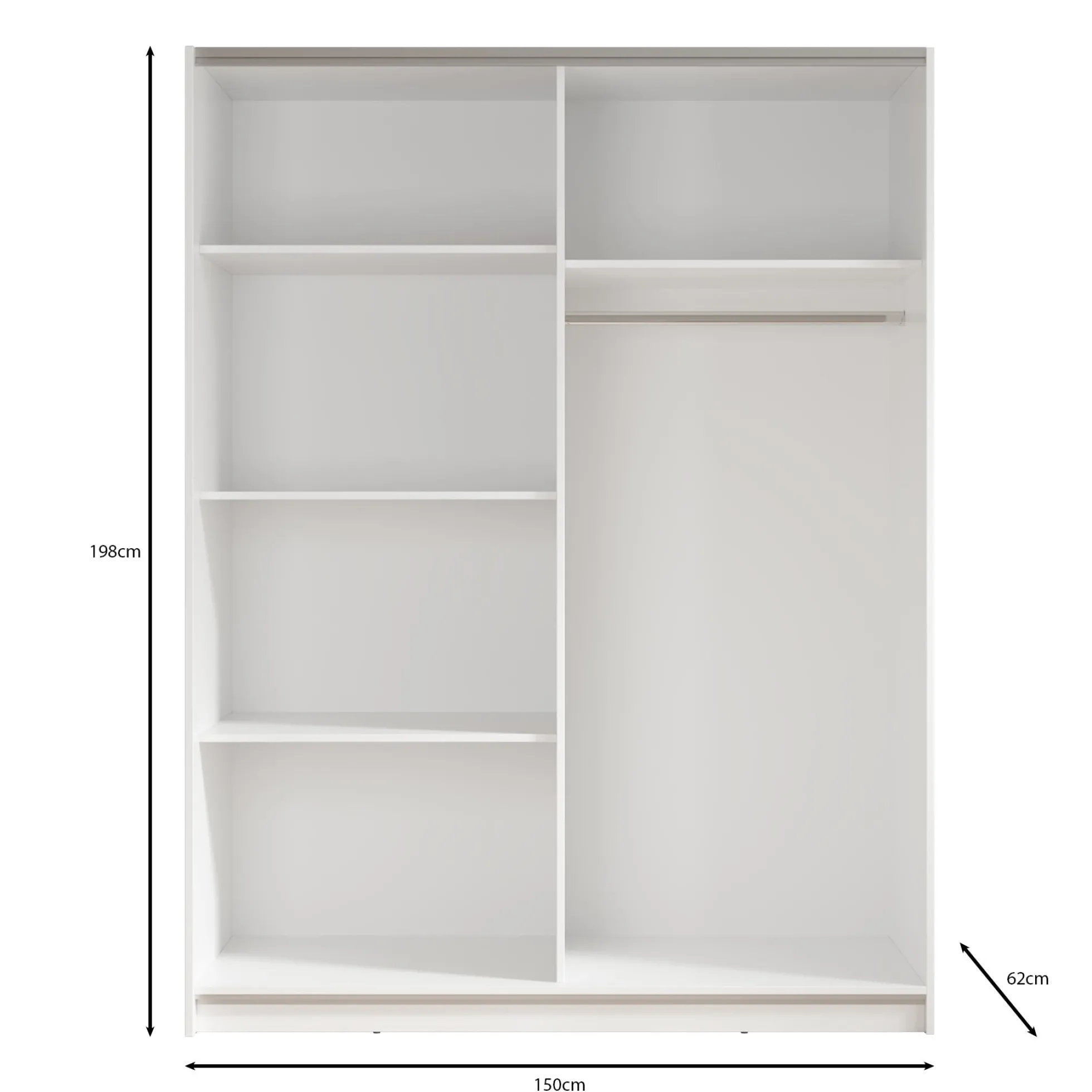 Ganaro - Kledingkast met spiegel - Grijs - 150x62x198 cm