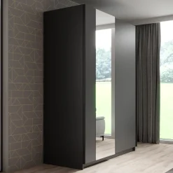Ganaro - Kledingkast met spiegel - Grijs - 150x62x198 cm