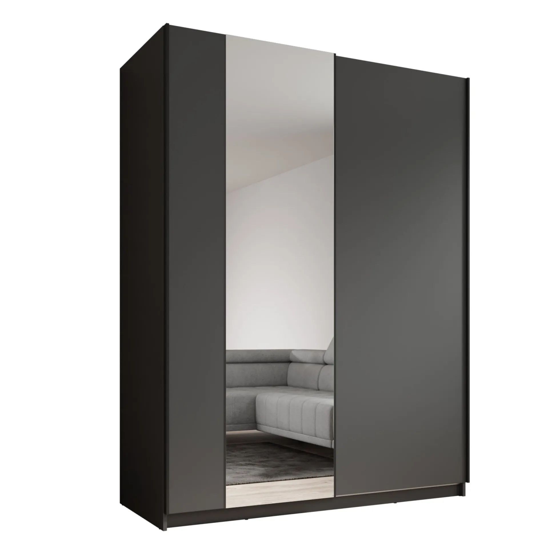 Ganaro - Kledingkast met spiegel - Grijs - 150x62x198 cm