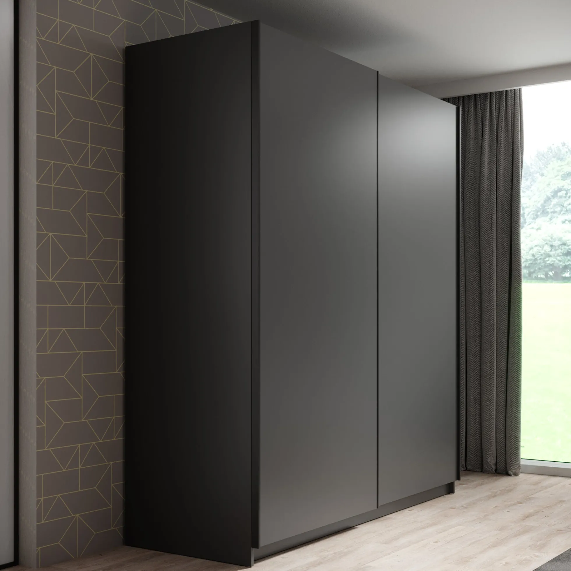 Ganaro - Kledingkast met schuifdeuren - Grijs - 180x62x198 cm
