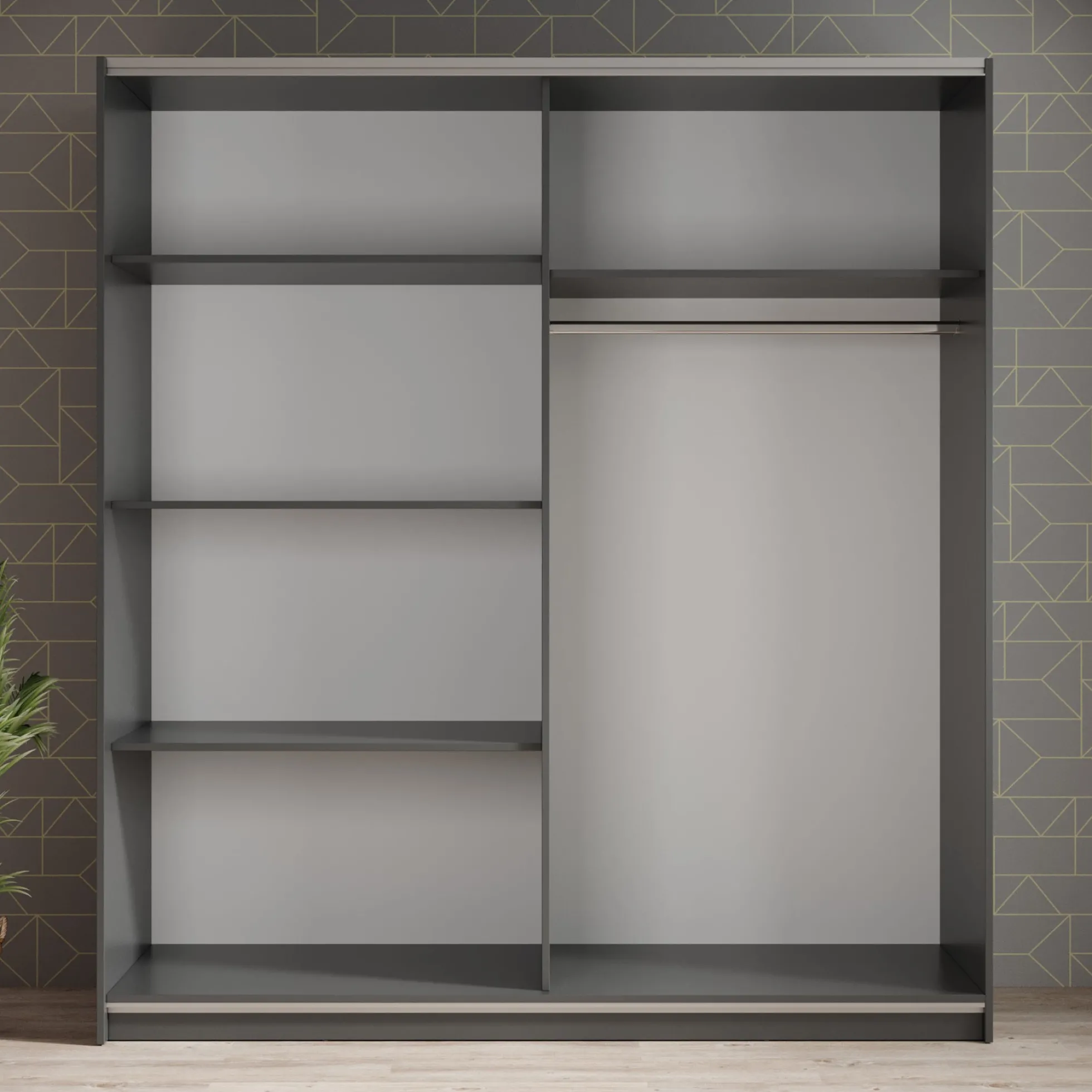 Ganaro - Kledingkast met schuifdeuren - Grijs - 180x62x198 cm