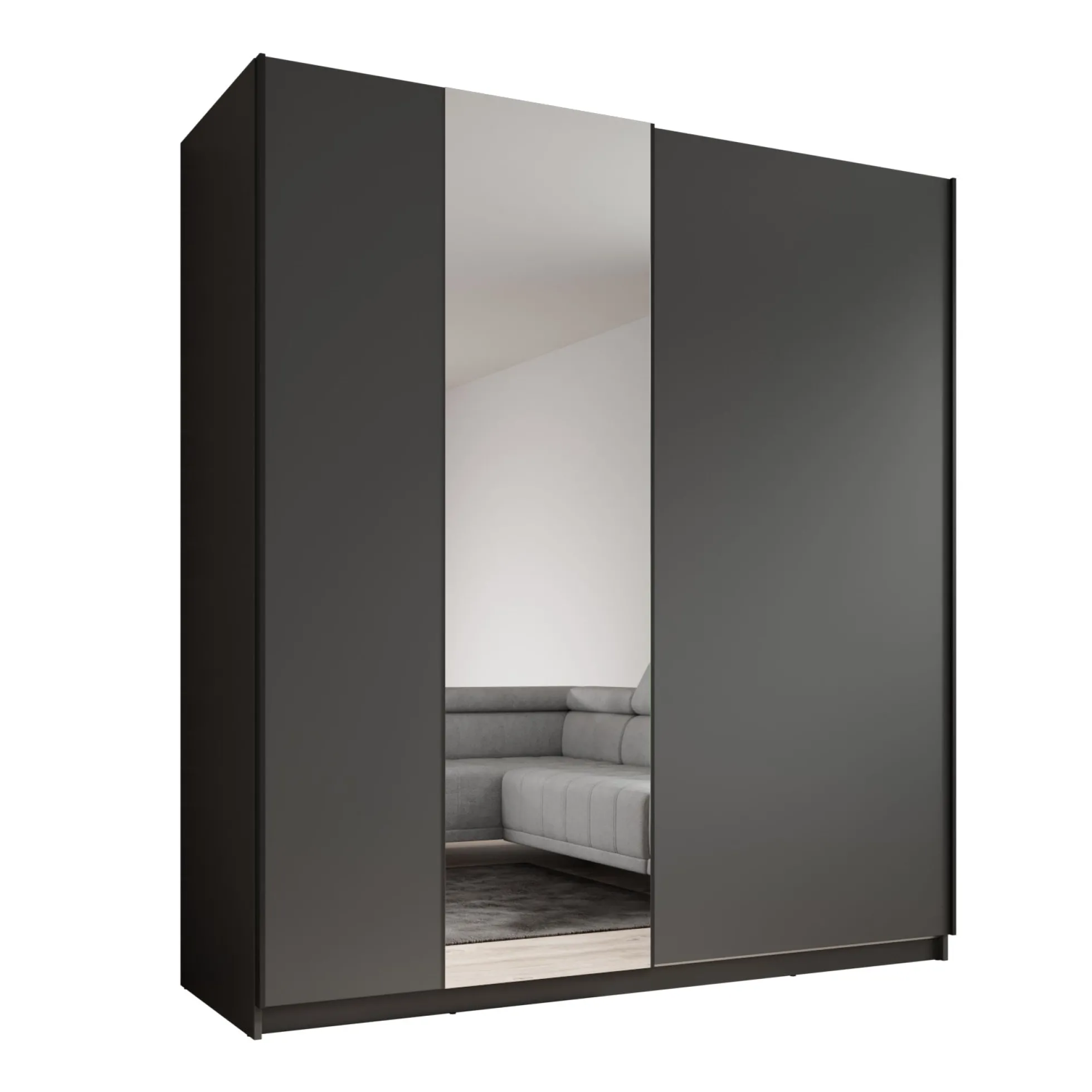 Ganaro - Kledingkast met spiegel - Grijs - 180x62x198 cm