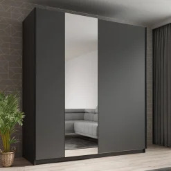 Ganaro - Kledingkast met spiegel - Grijs - 180x62x198 cm