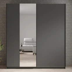 Ganaro - Kledingkast met spiegel - Grijs - 180x62x198 cm