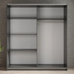 Ganaro - Kledingkast met spiegel - Grijs - 180x62x198 cm