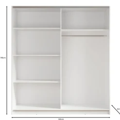 Ganaro - Kledingkast met spiegel - Grijs - 180x62x198 cm