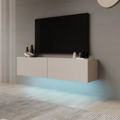 Gelvio - TV-Meubel met LED - Beige - 144x32x32 cm
