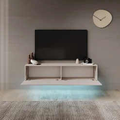 Gelvio - TV-Meubel met LED - Beige - 144x32x32 cm