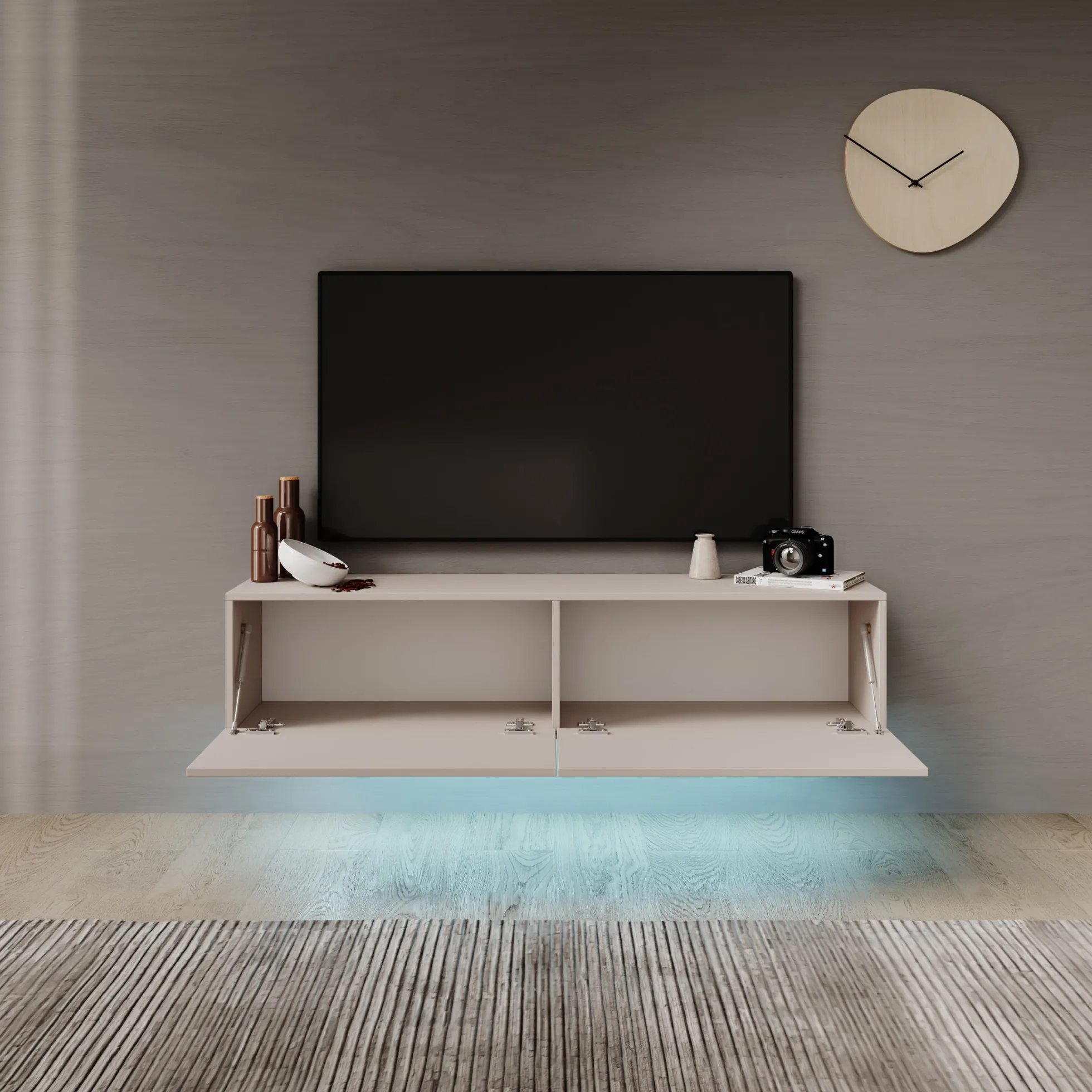 Gelvio - TV-Meubel met LED - Beige - 144x32x32 cm