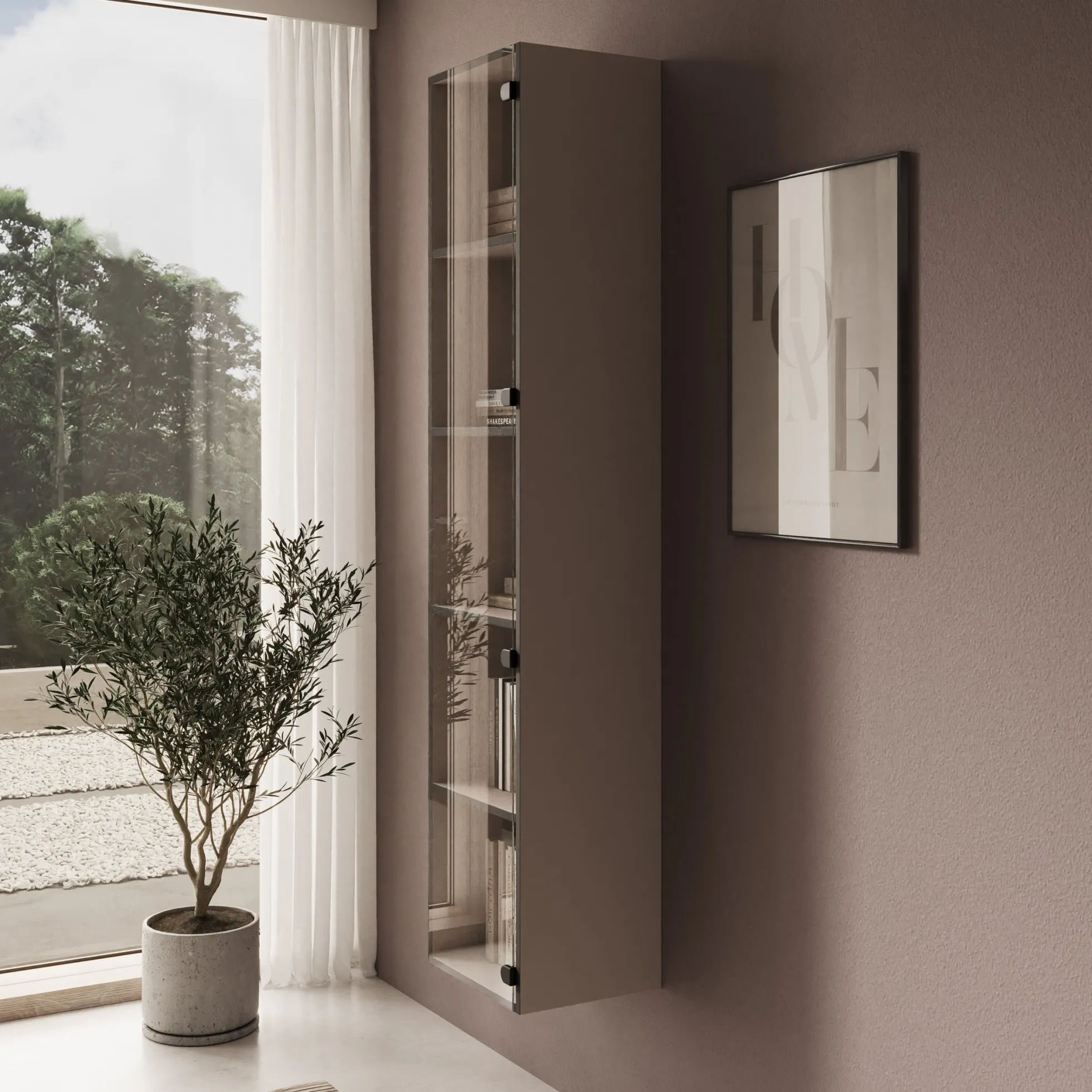 Gelvio - Vitrinekast met glas - Beige - 35x32x168 cm