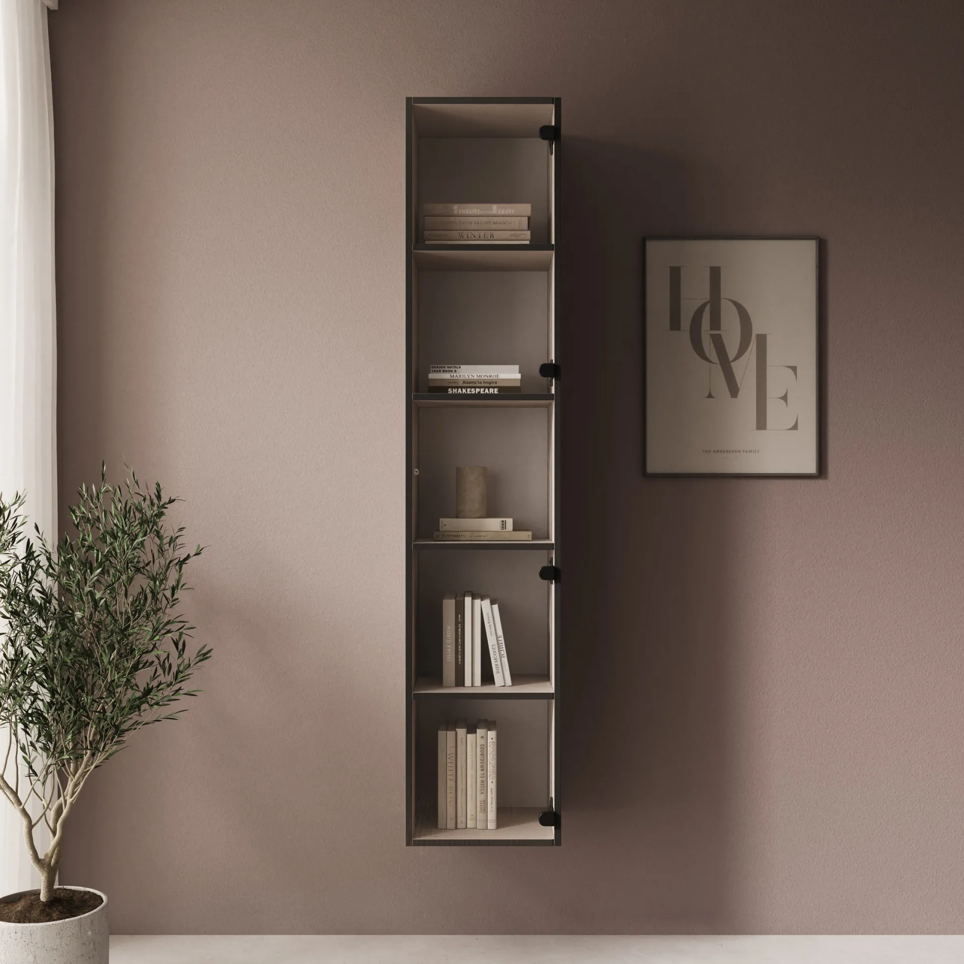 Gelvio - Vitrinekast met glas - Beige - 35x32x168 cm