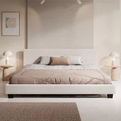George - Tweepersoonsbed - Ribstof beige - 180x200x78 cm