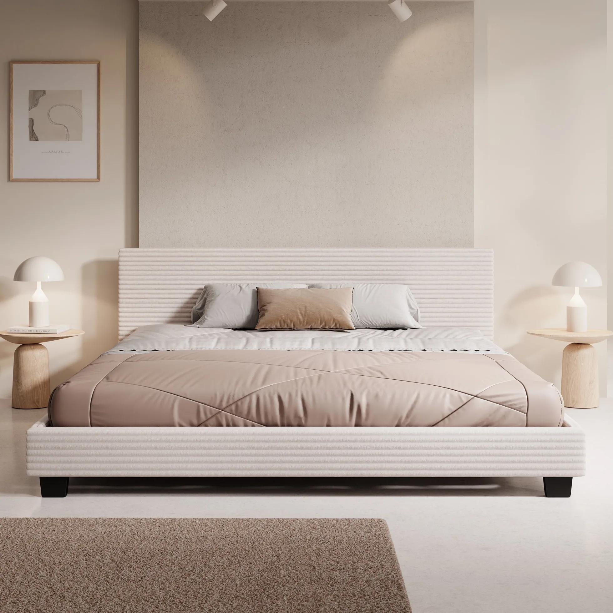 George - Tweepersoonsbed - Ribstof beige - 180x200x78 cm