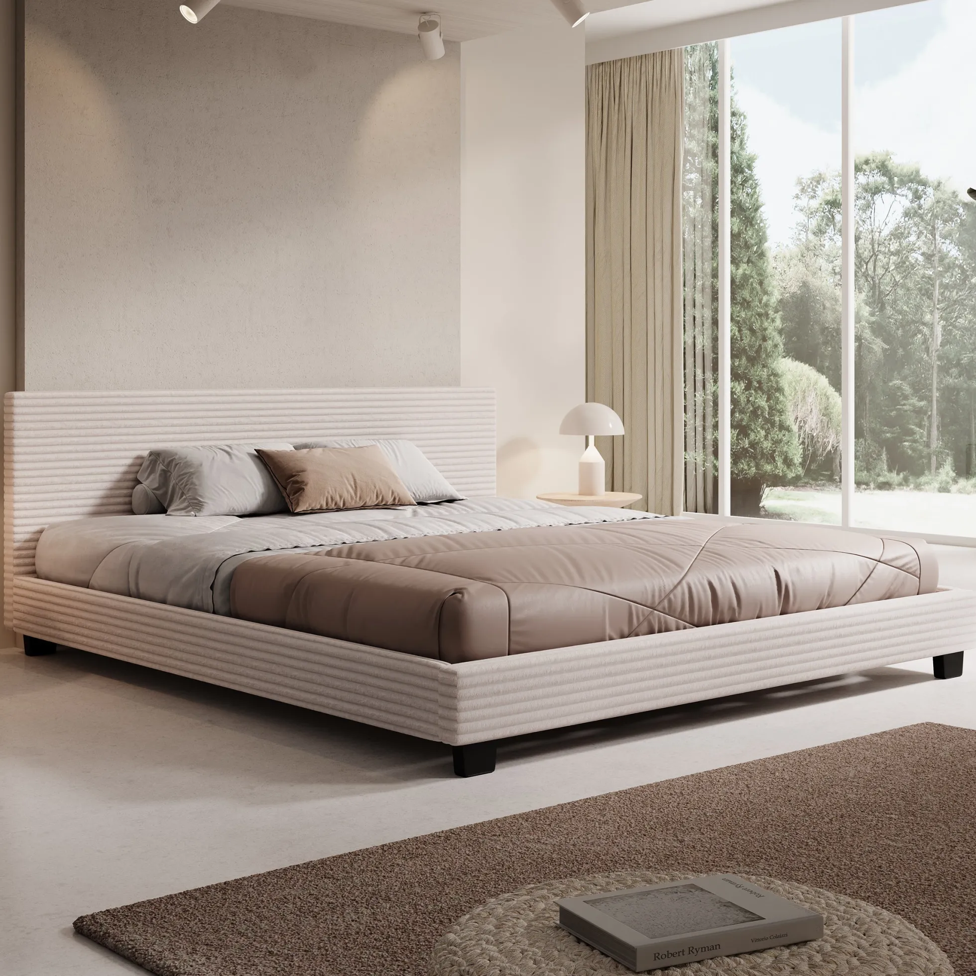 George - Tweepersoonsbed - Ribstof beige - 180x200x78 cm