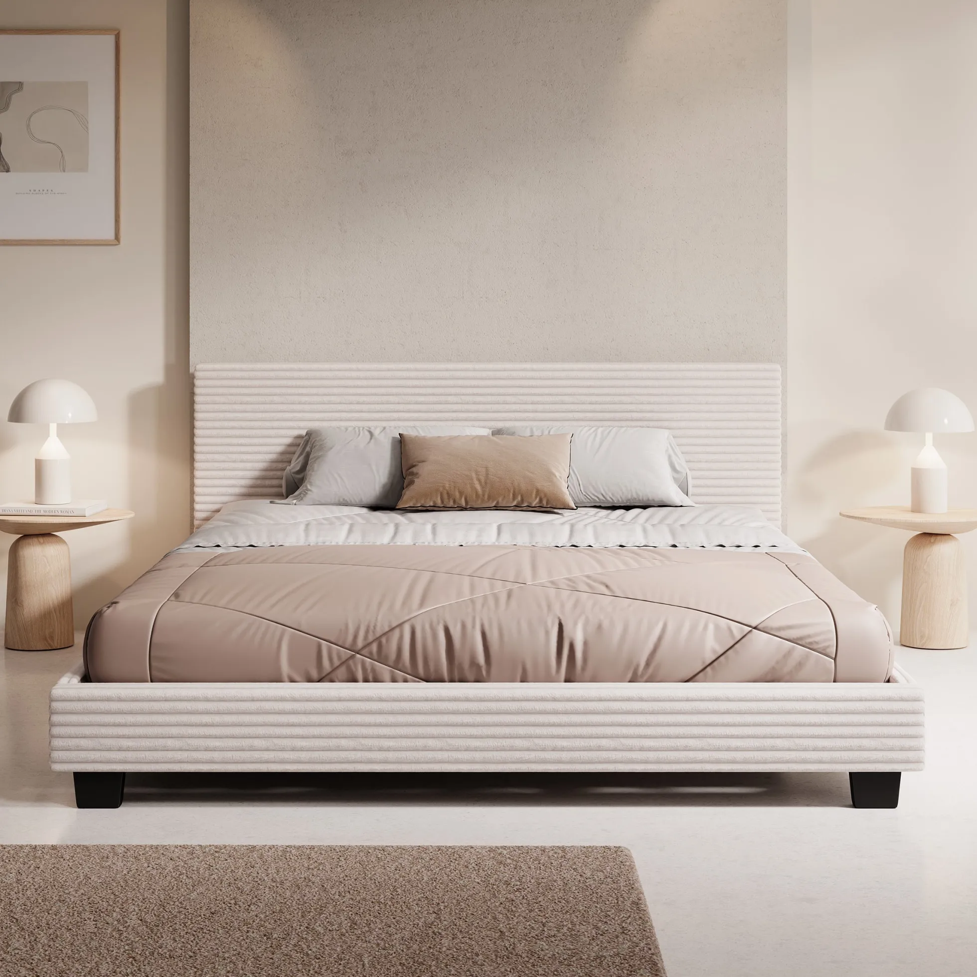 George - Tweepersoonsbed - Ribstof beige - 160x200x78 cm