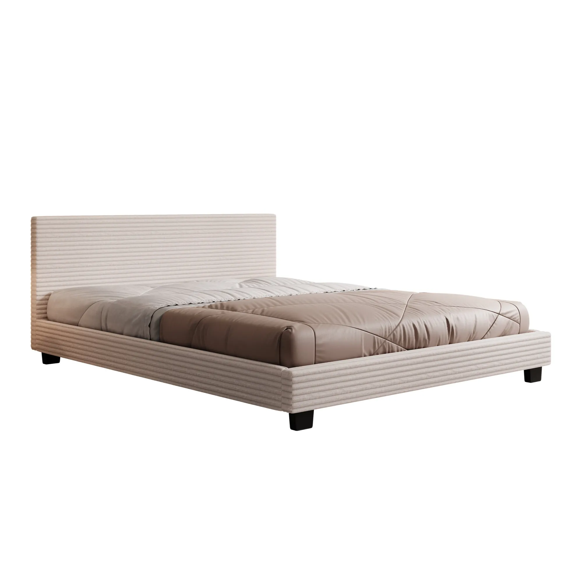 George - Tweepersoonsbed - Ribstof beige - 160x200x78 cm