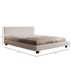George - Tweepersoonsbed - Ribstof beige - 160x200x78 cm